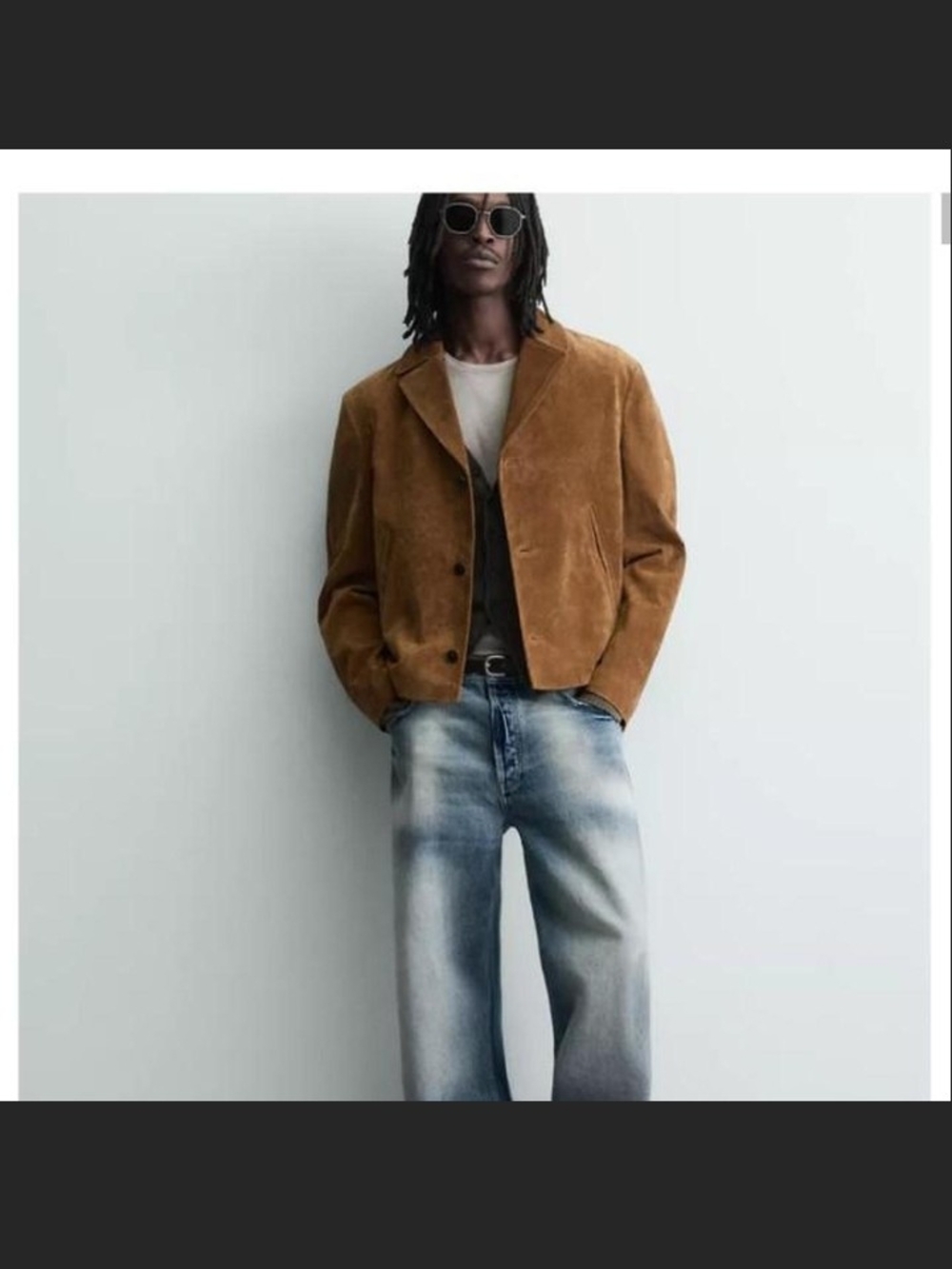 Zara Men's Suede Jacket in Cognac 100% Leather